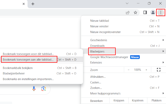Bookmark toevoegen aan alle tabbladen in Google Chrome