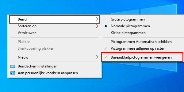 Bureaubladpictogrammen verbergen in Windows 10