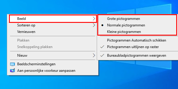 Bureaubladpictogrammen verkleinen of vergroten in Windows 10