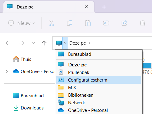 Configuratiescherm openen in Windows 11 met Verkenner