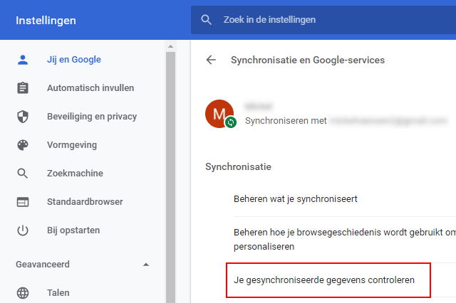 Google Chrome gesynchroniseerde gegevens controleren