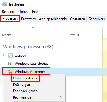 Het Windows Verkenner proces opnieuw starten