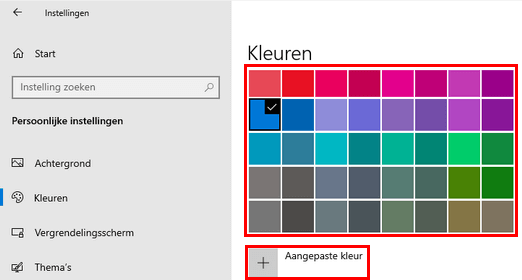 Kleur selecteren in Windows 10 instellingen