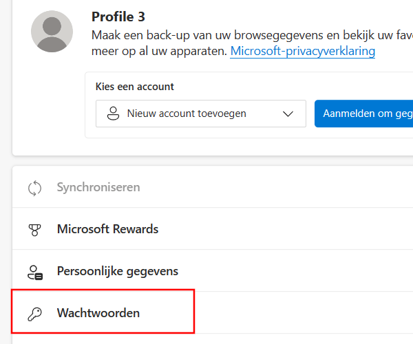 Microsoft Edge wachtwoorden