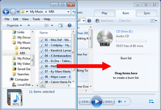 sleep MP3 bestanden van windows verkenner naar de lijst voor branden in windows media player
