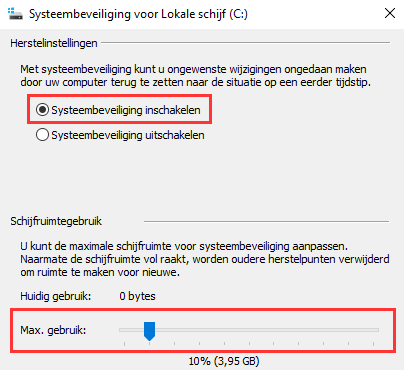 Systeembeveiliging inschakelen in Windows 10