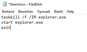 taskkill explorer.exe in Windows Kladblok