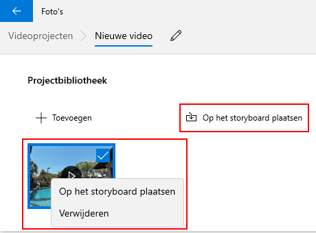 Een video op het storyboard plaatsen in Windows 10 Video Editor