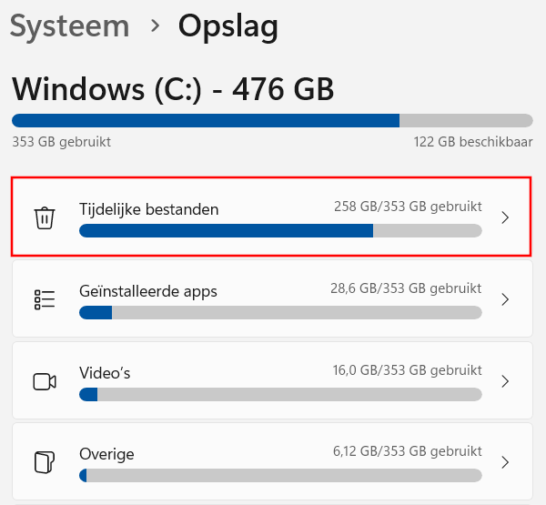Windows 11 tijdelijke bestanden