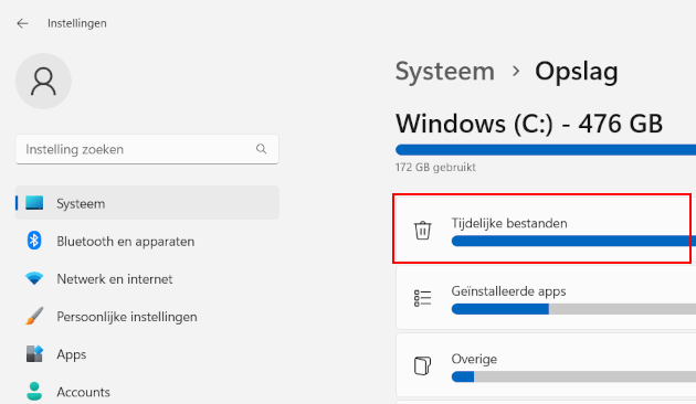 Windows 11 Tijdelijke bestanden
