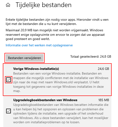 Windows.old map verwijderen in Windows 10