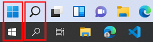 Windows Startmenu knop en zoekpictogram