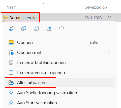 ZIP-bestand uitpakken in Windows 11